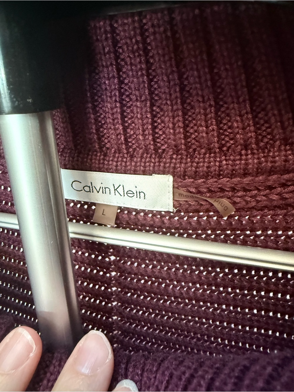 Calvin Klein Ribbed Cowl Neck Sweater in Wine - Picture 3 of 6